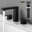KES All Metal Black Bathroom Faucets with Pop Up Drain NO Overflow, 8 Inch Square Widespread Bathroom Sink Faucet 3 Hole, Vanity Faucet SUS 304 Stainless Steel Matte Black, L4350LFF12-BK-C2