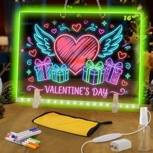 Lumiboard Led Drawing Board with 7 Colors,12"X8" Acrylic Dry Erase Board with Light, Include Adapter, Hanging Chain, Led Drawing Board for Kids with Stand,Valentine's Day Gift