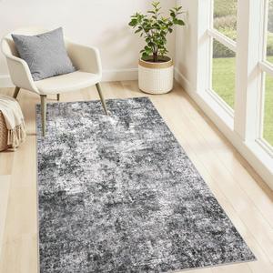Area Rug Living Room Rugs - 3x5 Large Soft Indoor Neutral Modern Abstract Low Pile Washable Rug Carpet for Bedroom Dining Room Farmhouse Home Office - Grey