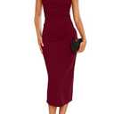 IHOT Wedding Guest Dress Formal One Shoulder Sleeveless Elegant Ruched Bodycon Slim Fitted Cocktail Party Evening Bridemaids Party Club Burgundy Dresses Midi Length WineRed Medium