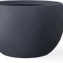 Kante 15.7" Dia Round Concrete Planter, Outdoor/Indoor Large Bowl Plant Pots with Drainage Hole and Rubber Plug for Garden Patio Balcony Home, Charcoal