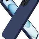 ORNARTO Compatible with iPhone 15 Case 6.1, Slim Liquid Silicone 3 Layers Full Covered Soft Gel Rubber Phone Case, Anti-Scratch Shockproof Protective Cover 6.1 Inch, Dark Blue