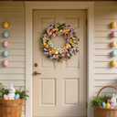 22 Inch Spring Wreath Front Door Wreaths with Colorful Eggs, Flowers and Berries for Easter, Spring Home, Porch, Wall, Party and Indoor Decoration