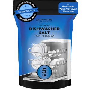 Aromasong Dishwasher Salt 5 LB - 100% Natural Water Softening Agent Compatible with Bosch, Miele, Whirlpool, Thermador and More... For Cleaner Dishes & Washer Reactivation (packaging may vary)
