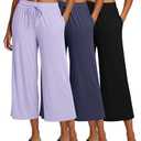Real Essentials 3 Pack: Women's Ultra-Soft Wide Leg Loose Capri Open Bottom Pants - Yoga Lounge Pockets Size XXL