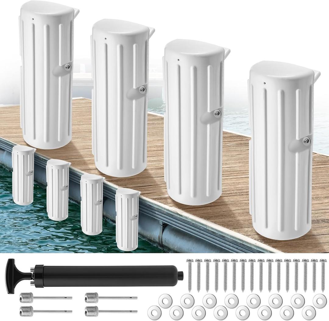 DaisyInner Dock Bumpers Fenders for Edging Docking Inflatable Corner Boat Fenders with Pump and Mounting Hardware for Straight-Edge Side Marine Bumpers for Buoy Pontoon Protector