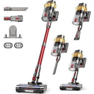AIPOWAY 650W Cordless Vacuum Cleaner with 55KPa Flagship Suction, 75-Min Extended Runtime 2.5L Dual-Cup Capacity, Anti-Tangle Brush & Self-Standing Design HEPA Filtration for Furniture Carpet Pet Hair (1, Red)