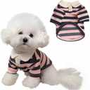 MANON ROSA Cute Dog Clothes Boy Dog Polo Shirt for Small Medium Dogs - Summer Male Puppy T Shirts for Yorkie Poodle Shih Tzu Dachshund Kittens, Striped Collared Pet Doggie Designer Outfits Pink XS