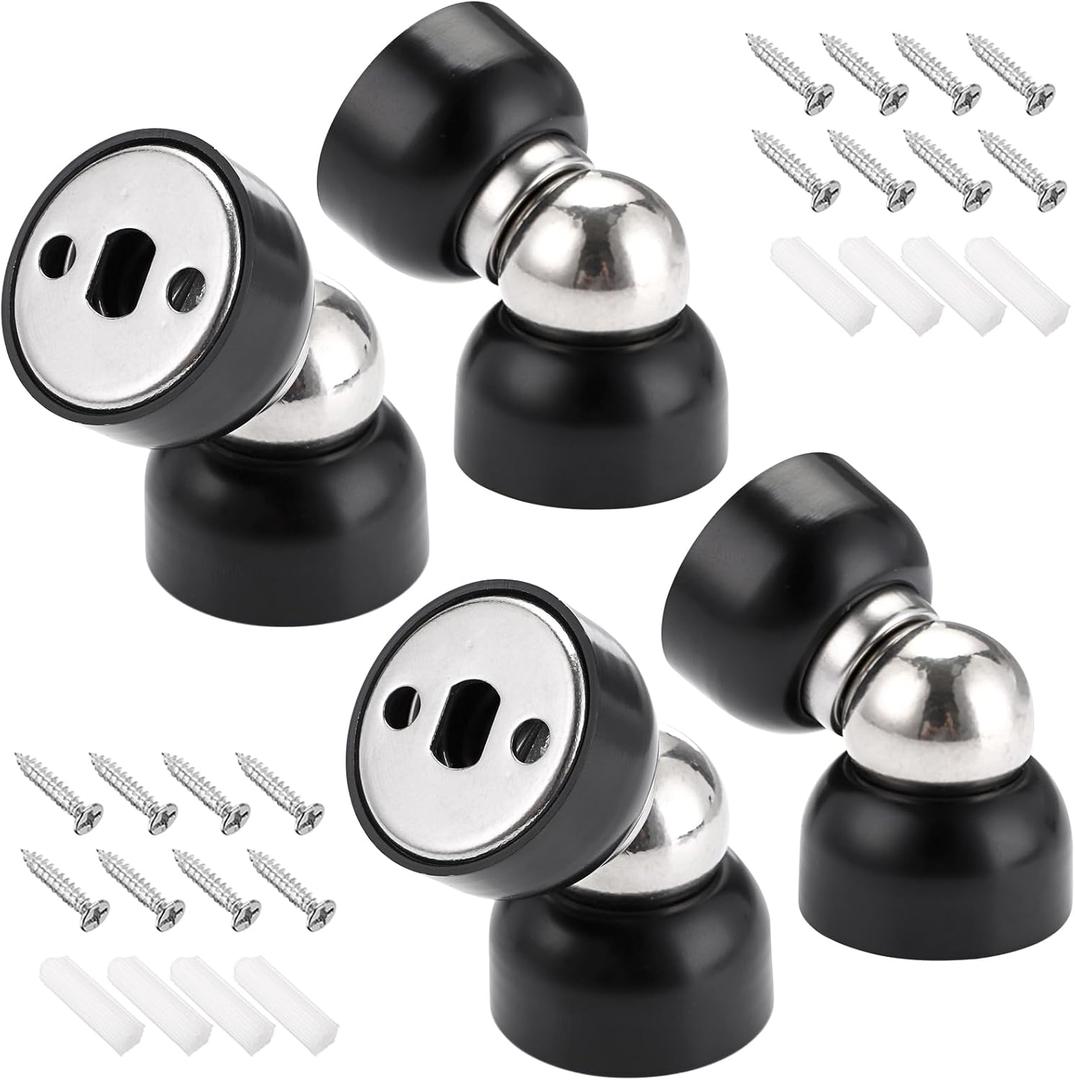 Sumnacon Powerful Magnetic Doorstop - 4 Pcs Stainless Steel Mini Door Stopper, Heavy Duty Magnetism Door Holder for Bedroom Bathroom Kitchen Home Office,Black