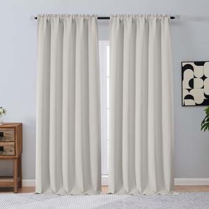 OVZME Natural Room Darkening Curtains 96 Inches Long 2 Panels Set, Solid Thermal Insulated Soft Blackout Curtains for Bedroom, Dual Rod Pocket Window Treatments Drapes for Living Room, 2x50Wx96L