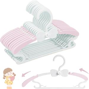 WJWSKI Baby Hangers for Closet 20pcs, Pink Kids Clothes Hanger Plastic, 11-14.5" Adjustable Perchas for Child Dresses, Non-Slip Children Bow Hanger for Girl Toddler Infant Nursery Newborn Clothing (Light Pink 20pack)