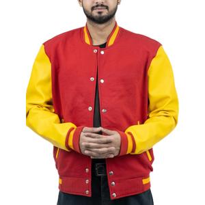Men's Fashion Varsity Jacket Causal Slim Fit Wool Letterman Baseball Bomber Jackets (Red, M)