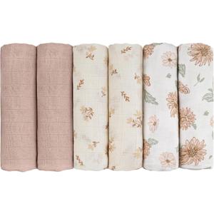 GLLQUEN BABY Receiving Blanket Boy Cotton Muslin Swaddle Blankets Girl Newborn Squares Breathable & Soft Thin Baby Blankets Cloths Double Absorbent Infant Swaddling Wrap - 6 Pack (Sunflower)