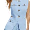 Tankaneo Womens 2 Piece Outfits Casual Suit Sets Sleeveless Button Down Blazer Vest Shorts Office Business Matching Set (Medium, Sky Blue)