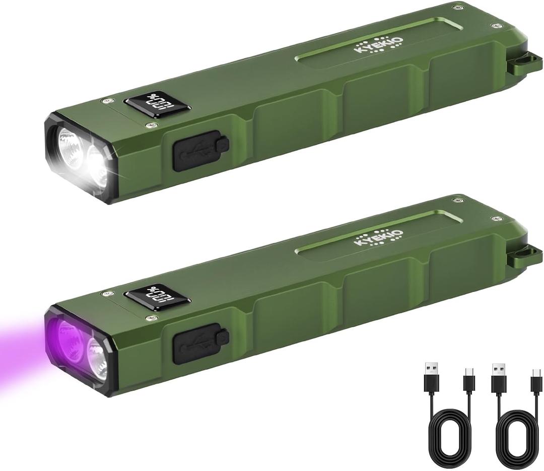 EDC Flashlight Rechargeable 2Pack, 9Mode Flat Flashlights High Lumens, LED Flashlight EDC, Small Flashlights Mini, Portable Pocket Flash Lights with UV Light, Magnetic Bright Flash Light for Working