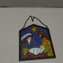 Nativity Scene Sun Catcher - 8'' Nativity Scene Stained Glass Window Hanging Ornaments Glass Sun Catcher for Home Window Decor Colorful Glass Panel for Wall Hanging Christmas Ornament Gift
