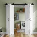 SMARTSTANDARD Bifold Barn Door 64'' x 84'',Bi-Fold Sliding Closet Doors | Hardware Kit Included,72'' Track Kit for 2 Doors,Waterproof & Quiet,Pre-Drilled Holes Easy Assembly,White