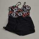 KANGKANG Girls Teen Floral Print Tankini 2Pcs Set V-Neck Blue High Rise Boyshort Swimsuits (9-10 Years, Black Flower)