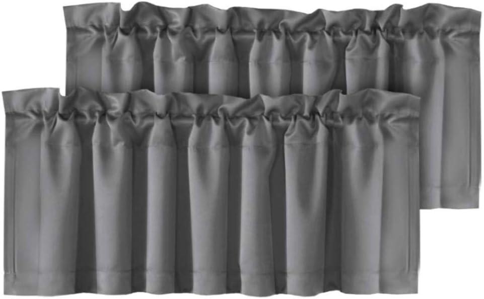 H.VERSAILTEX Blackout Valances for Windows,Kitchen Window Valance Curtains for Living Room/Bedroom/Bathroom Privacy Decorative Rod Pocket Kitchen Valances，2 Panels，52" W x 18" L, Bluish Gray