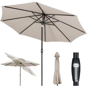 Tempera Patio Market Outdoor Table Umbrella with Auto Tilt and Crank,Large Sun Umbrella with Sturdy Pole&Fade resistant canopy,Easy to set (10FT, Oatmeal)