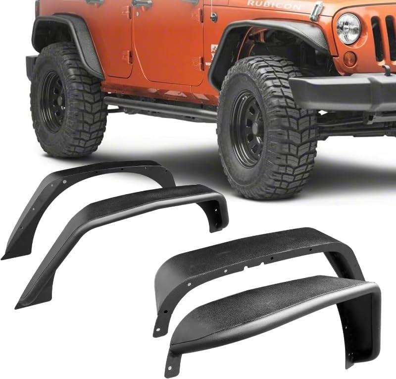 MODnGO Heavy Duty Jeep Wrangler Steel Fender Flares for 2/4 Doors 2007-2018 JK & JKU - On Bolt Quick Installation, Anti-Rust, Rock Guard in Off-Road Outdoor Adventures, 4 PCS Front & Rear Fenders