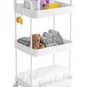 Volnamal Diaper Caddy Organizer, 3-Tier Movable Diaper Cart with Wheels, Newborn Essentials Must Haves, Diaper Caddy for Wipes & Diapers, Baby Registry Search - Plastic White