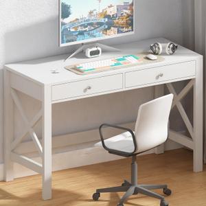 ChooChoo Computer Desk Study for Home Office, Modern Simple 40 Inches Desk with Drawers, Makeup Vanity Console Table, White, 40inch without Power Outlet