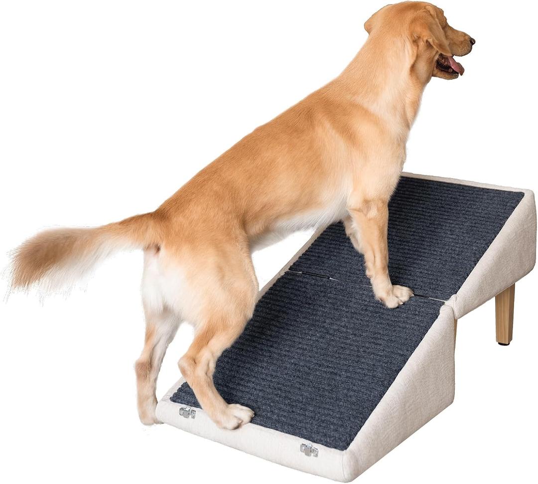 3-in-1 Dog Ramp with Storage  Pet Stairs for Dogs & Cats, Easy on Joints for Senior & Injured Pets, Hidden Storage Footstool, Anti-Slip, Supports 220 lbs, 18" High for Beds & Sofas (Beige-pro)
