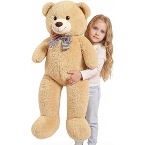 47 Inch Giant Brown Big Teddy Bear, Life Size Stuffed Animals, 4 Feet Light Brown Large Plush Toy for All Ages Kids, Girlfriend Boyfriend, Great Gift Idea for Birthday & Party Decorations
