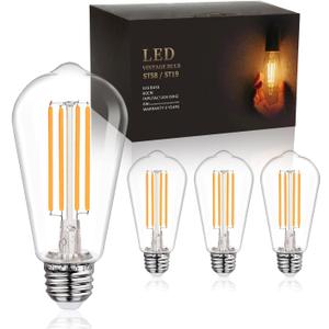 BORT 4Pack ST58/ST19 Vintage LED Edison Bulbs, Warm White 2700K, 6W Equivalent 60W LED Filament Light Bulbs, Dimmable 700LM, E26 Decorative Light Bulb
