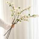 Senjie Artificial Cherry Blossom Branches, Fake Flowers Bouquet with Real Touch Long Stems, Faux Silk Flowers for Vases Wedding Party Table Centerpieces Spring Home Decor (3PCS, Vase Not Included) (White)