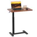 Adjustable Overbed Table with Wheels, Rolling Laptop Table, Pneumatic Adjustable Hospital Bedside& Home Use Bed Table, Mobile Standing Desk, Brown