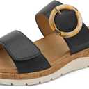 UBFEN Womens Low Wedge Slides Comfy Arch Support Cushioned Footbed | Slip On Dressy Sandals, Adjustable Straps, Lightweight Platform, Daily Wear, EUR41