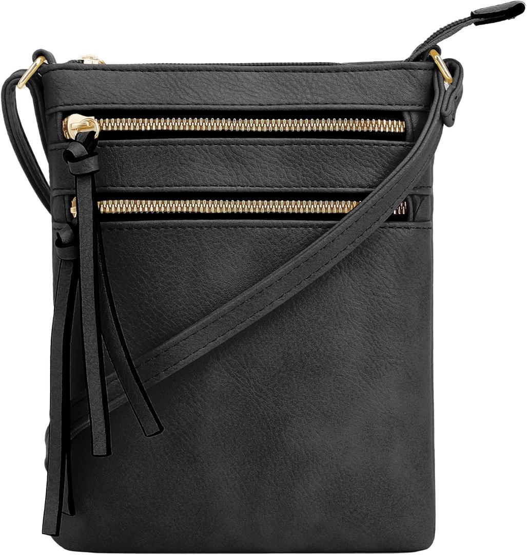 DELUXITY Crossbody Purse Bag Shoulder Bag Multi Pocket Zipper Purse | Black