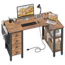 Amazon.com: Lufeiya L Shaped Desk with Drawers & Storage Shelves, 47 Inch Small Reversible Corner Desk with Power Outlet for Home Office Bedroom, L-Shaped Gaming PC Computer Desks with Fabric Drawer, Rustic Brown : Home & Kitchen