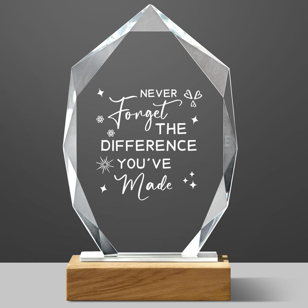 Wesiti Employee Thank You Trophy with Solid Wood Base 8.85" Recognition Crystal Trophy Award Administrative Professionals Day Gifts for Social Work Month Coworkers Teacher Colleague Student Nurses