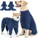 Dog Winter Coat Soft Pullover Pajamas, Warm Dog Cold Weather Coats Fleece Coat, Cozy Dogs Winter Jacket Windproof Fullbody Dog Jumpsuit Onesie Fleece Sweater Clothes Apparel for Dogs (Large, NavyBlue)