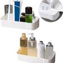 Plastic Shower Caddy Adhesive Wall Shower Shelves for Bathroom Kitchen Bathtub Rustproof Basket Shelf Removable No Drilling Tidy Space Shower Storage Organizer Quick Dry White 2 Pack
