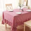 Red Plaid Ruffled Table Cloth for Rectangle Table Seat 4-6, 100% Washed Cotton Classic Farmhouse Checker Gingham Vintage Decorative Tablecloth - 70"x52"