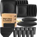 Teivio 40-piece Plastic Wheat Straw Square Dinnerware Set,Service for10, Unbreakable Dinner Plates, Salad Plates, Snack Bowls, Tumblers 13.5 oz, Dishwasher Safe, Kitchen Outdoor Camping Dish, Black