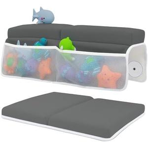 Baby Bath Kneeler and Elbow Rest Pad Set - Baby Bath Support for Knees and Elbows - Bath Kneeler Pad with Memory Foam and Bath Toys Organizer - Ideal Bath Kneeling Pad for Bathing Baby - Dark Grey