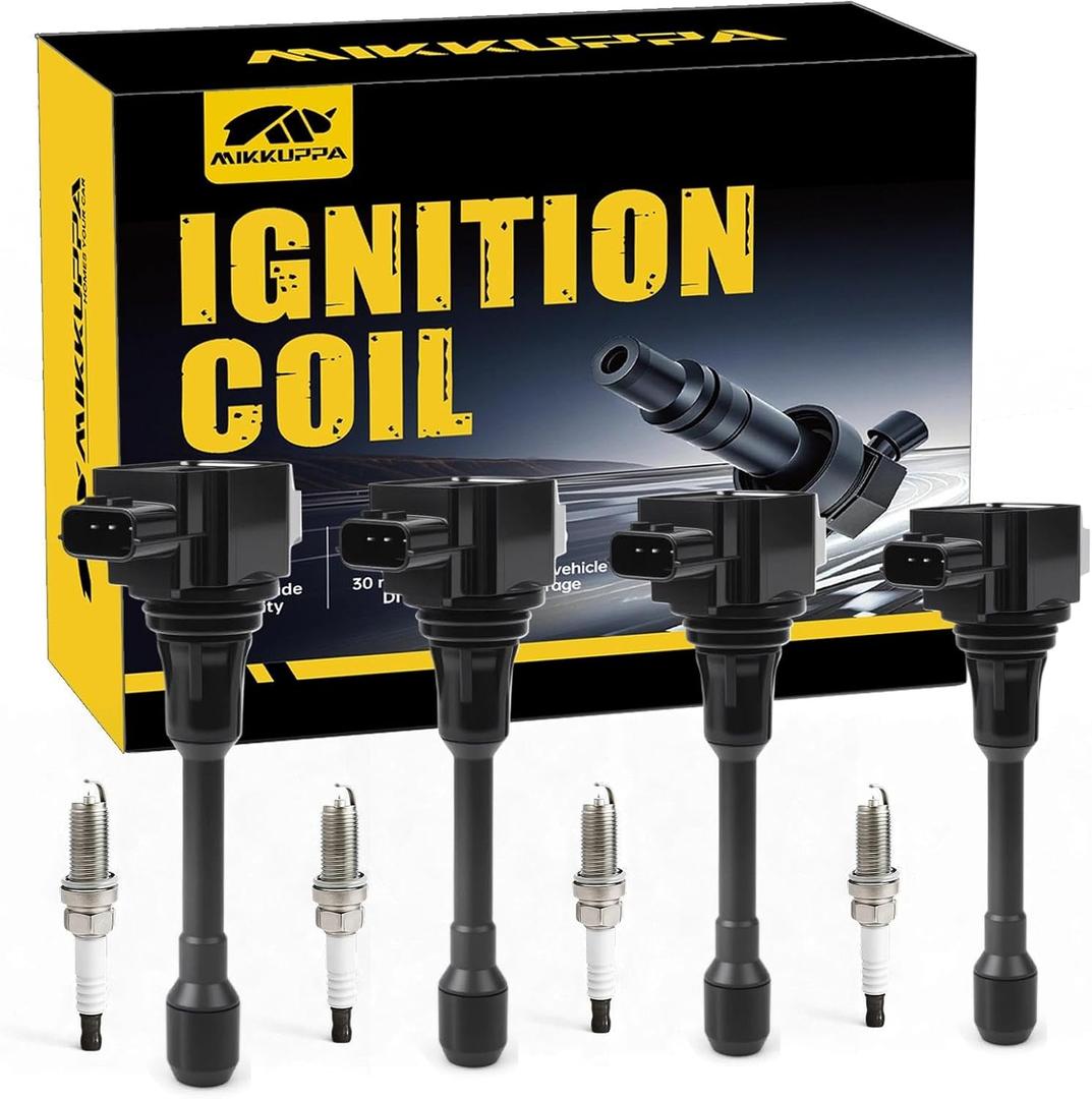 MIKKUPPA Ignition Coil Pack and Spark Plugs UF549 & 9029 Replacement for 2007-2018 Nissan Altima Versa Sentra Rogue NV200 2.5 1.8 1.6 2.0 L4 Set of 4 Spark Plugs Coil Packs