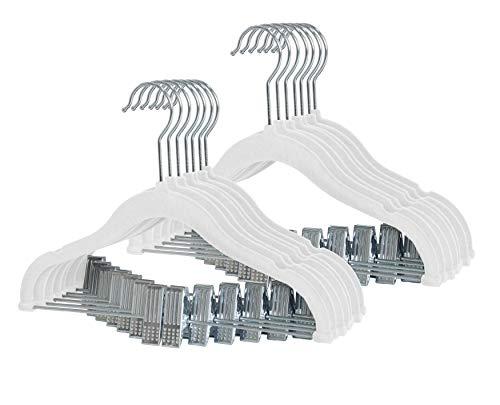 Finnhomy Non-Slip Clothes Hangers for Baby and Kids 20-Pack Velvet Hangers with Movable Clips, Heavy-Duty and Space-Saving for Pants,Skirts, Coat, White