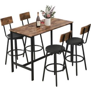 Zevemomo Dining Table Set for 4, 5-Piece Bar Table Set, Kitchen Table and Chairs, Counter Height High Top Table with 4 PU Upholstered Stools, Space-Saving Pub Table Sets for Small Space, Brown