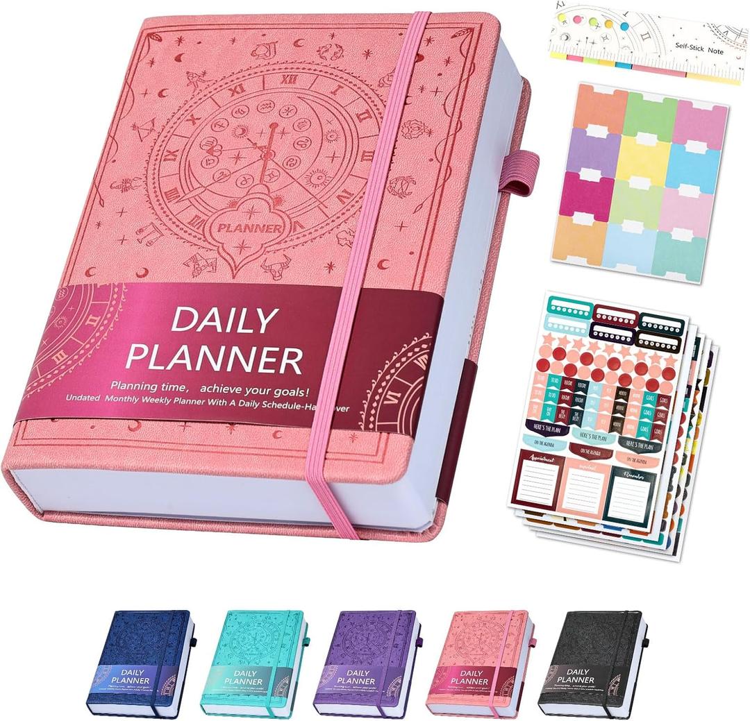 2025 Undated Academic Planner Hardcover (5.5x8.5") - Flexible Weekly & Monthly Organizer with Stickers, Productivity Journal for Students & Professionals(Pink)