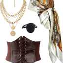 kasahara Pirate Costume Accessories Women Pirate Bandanas Head Scarf Eye Patch Medieval Corset Necklace Jewelry