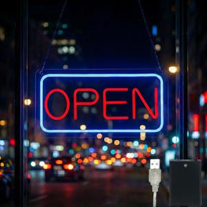 16x9in LED Open Sign for Business Window  Ultra Bright 5-Mode Neon Sign with 5-Level Dimmer, USB or Battery Powered Light Up Sign for Storefronts, Cafes, Bars
