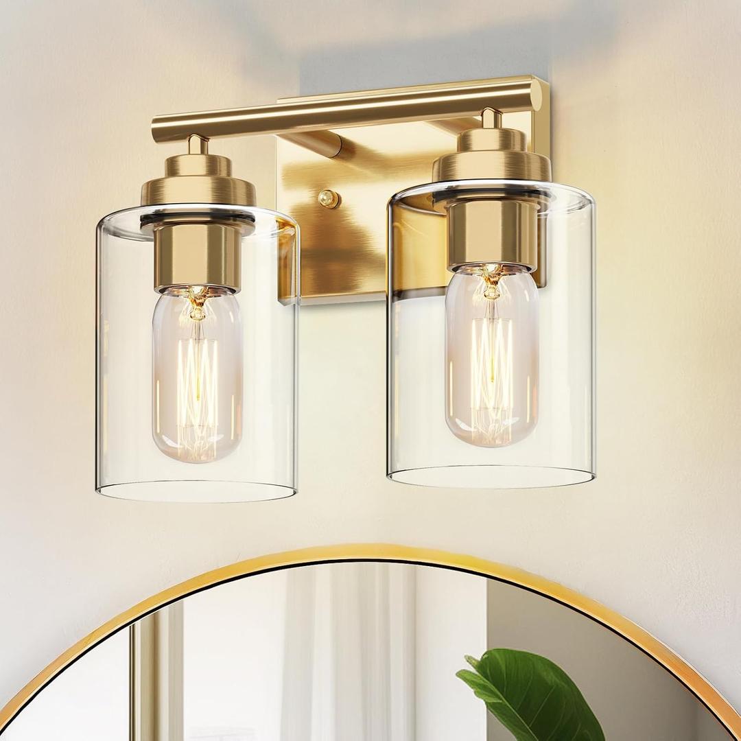 Bathroom Vanity Light Over Mirror,Bathroom Light Fixture Wall Sconce Lighting for Bedroom,Living Room (Gold, 2-Light)