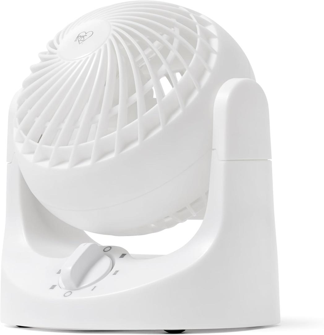 IRIS USA WOOZOO Desk Fan, Air Circulator, 3 Speeds, 32ft Max Air Distance, 112 Adjustable Tilt, 27.5db Quiet Motor, Small Fan for Bedroom, Office, Dorm, White