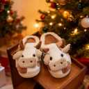 XIXITIAO Slippers For Women,Cow Slippers,Womens Fuzzy Slippers,Cute Animal Cartoon Fluffy Plush House Slippers For Women Men Indoor (Brown)